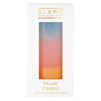 Slant Collections Tri-Colored Unscented Pillar Candle, 4.75-Inch, Blue/Pink/Orange