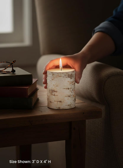Serene Spaces Living Birch Bark Candle, Small Size, Set of 12 – Pillar Style Candle Brings Nature Indoors, Ideal for Weddings, Parties, Events, Restaurants, Home Decor, 3" in Diameter & 4" Tall