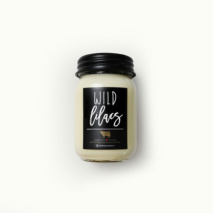Milkhouse Candle Company Wild Lilacs Soy Candles - Lilacs | Jasmine & Lily | Verdant Greens Scented - 13 oz Mason Jar with Lid, 70+ Hour Burn Time, Made in the USA