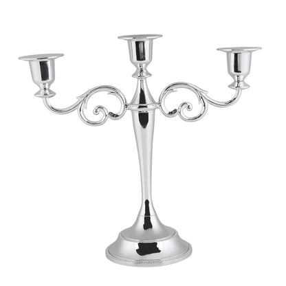 Sonew Premium 3 Arms Metal Candle Holder European Candelabra for Weddings & Home Decor (Silver)