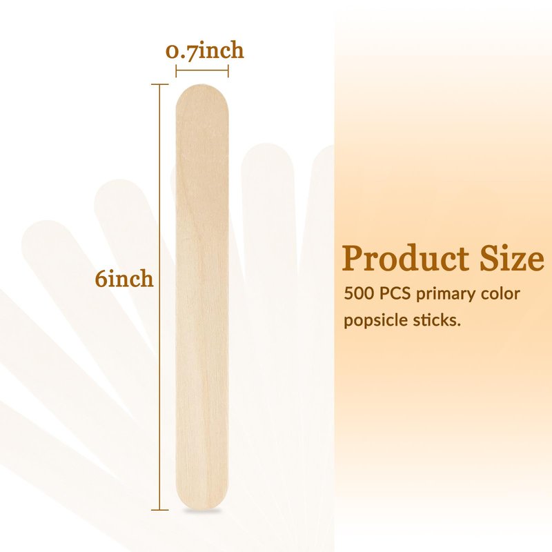 KTOJOY 500 Pcs Jumbo Wooden Craft Sticks Popsicle Stick 6” Long x 3/4”Wide Treat Ice Pop for DIY Crafts，Home Art Projects, Classroom Supplies