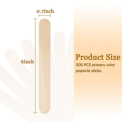 KTOJOY 500 Pcs Jumbo Wooden Craft Sticks Popsicle Stick 6” Long x 3/4”Wide Treat Ice Pop for DIY Crafts，Home Art Projects, Classroom Supplies