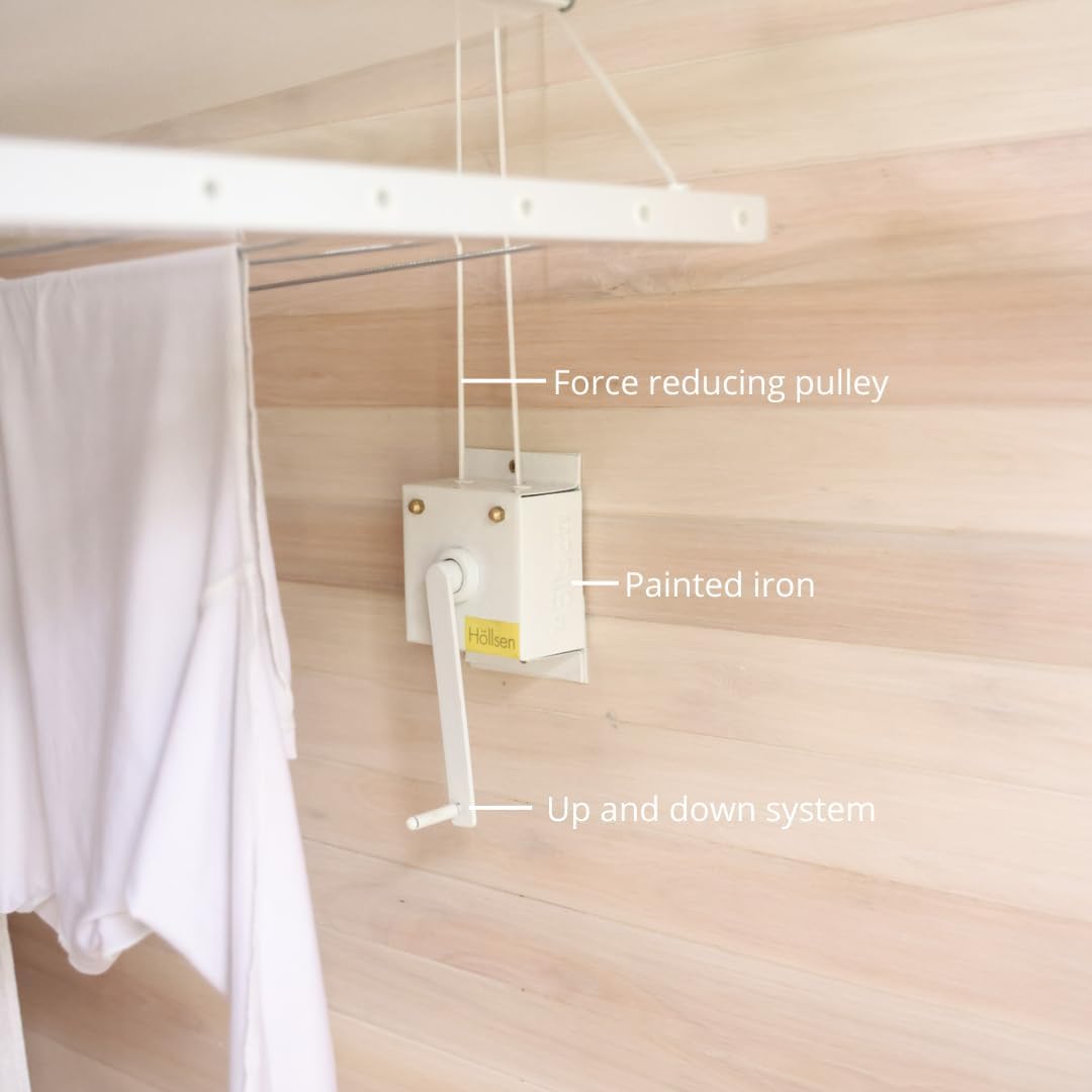 Höllsen Ceiling Mounted Pulley Drying Rack – Medium Aluminum Clothesline for Everyday Laundry – Compact, Space-Saving Design (55.12" x 23.6")