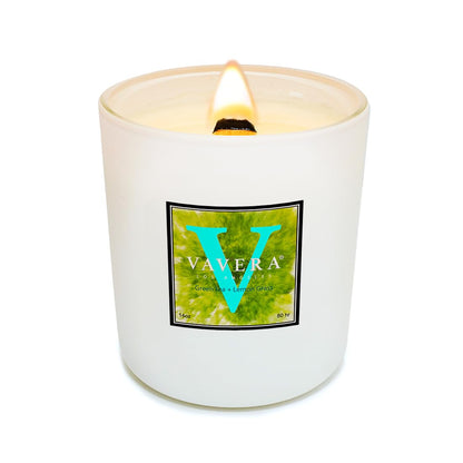 VAVERA Green Tea + Lemon Grass Wood Wick Candles that Crackle (14oz/Matte Soy Candle). an Amazing Spa Fragrance. Amazing Christmas Gift. Vegan, Non Toxic Hand-Crafted in USA.