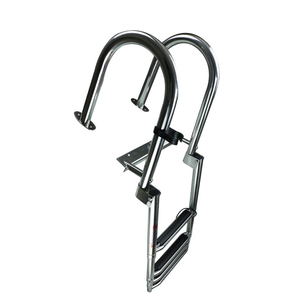 Stainless Steel in-Board 4-Steps Ladder Welded Reinforce Folding Docking Ladder, Folding Telescoping Rear Entry Inboard Ladder