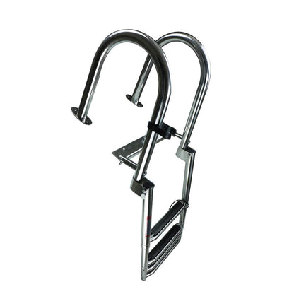 Stainless Steel in-Board 4-Steps Ladder Welded Reinforce Folding Docking Ladder, Folding Telescoping Rear Entry Inboard Ladder