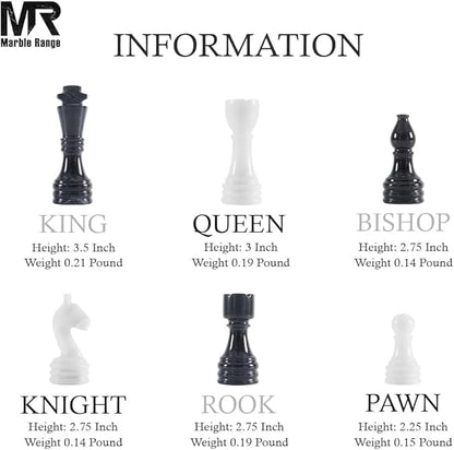 Marble Chess Set for Adults 15 Handmade Black &amp White Board Game with 32 Chess Pieces 2 Extra Queens &amp Storage Box Luxury Travel Game – Elegant Home Décor