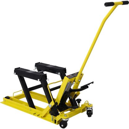 SLifet Hydraulic Motorcycle Lift Jack, 1500 LBS Capacity Foot-Operated Motorcycle Lift Table, ATV Scissor Lift Jack with 4.5" - 15" Lifting Range, Portable Motorcycle Lift Table with Wheels Yellow