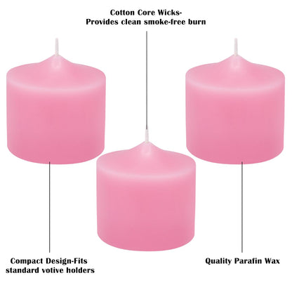 10 Hour Pink Votive Candles for Weddings Party Spa and Emergency, Set of 36 Unscented Bulk Candles for Restaurants and Home Decoration