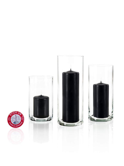 yummi Set of 36 Slim Pillars and Cylinder Vases - Black