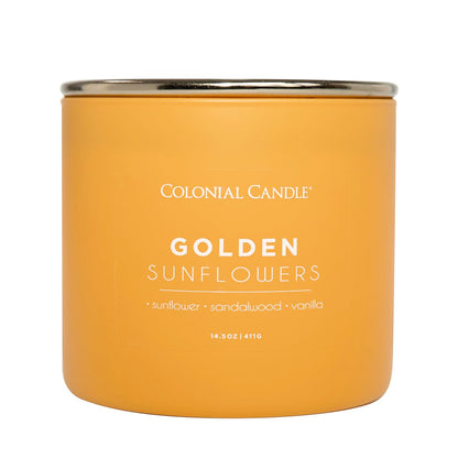 Colonial Candle Golden Sunflowers Scented Jar Candle, Pop of Color Collection, 3 Wick, 14.5 oz - Up to 60 Hours Burn