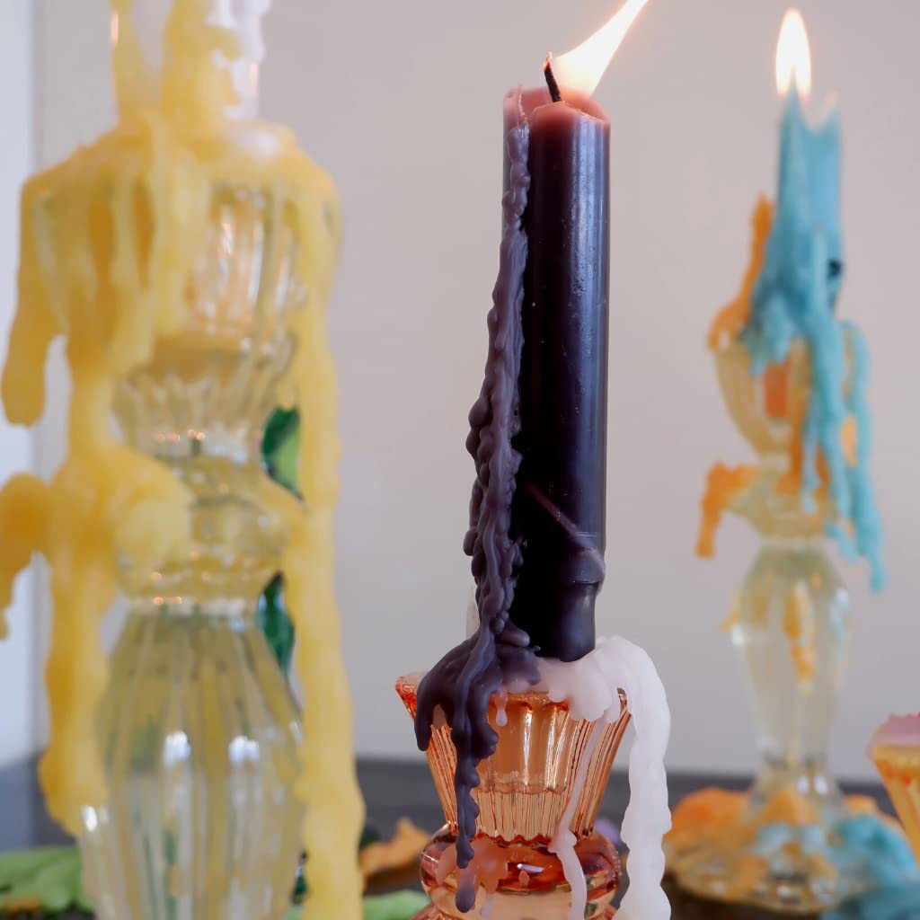 Candlestock Hippie Drippy Drip Candles - Pack of 6 Dripping Tapers - Wine Bottle Melting Candles (Multi Pack (White, Ivory, Black, Blue, Orange, Green))