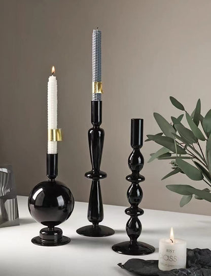 Amanman Candle Stick Candle Holder, Glass Candle Holders for Table Centerpiece, Modern Style Black Candle Holder Mixed 4pcs