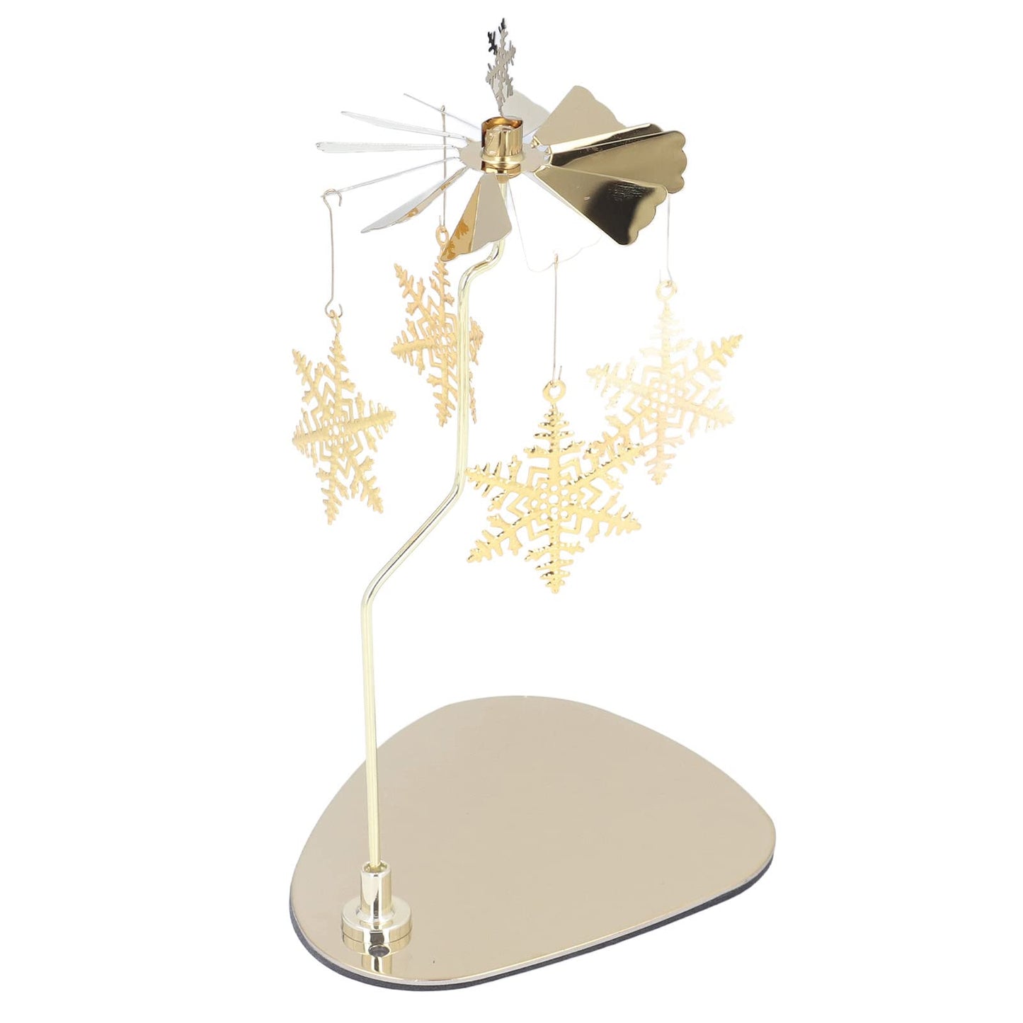 Rotating Candle Holder, Romantic Heat Activated Spinner Decor for Home Wedding Stainless Steel Gold Snowflake 18cm with Round Tray No Candle Cup