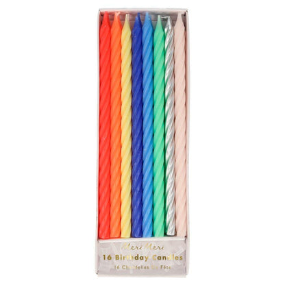 Meri Meri Twisted Long Birthday Candles for Cake (Pack of 16), 7" Tall, Unscented Meri Meri Birthday Candles
