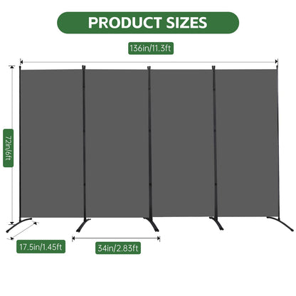 YASRKML Room Divider Folding Privacy Screens, Portable Room Divider Panel 4 Panel Partition Room Dividers Screen, Freestanding Room Partitions and Dividers Fabric Dividers for Room Separation, Grey