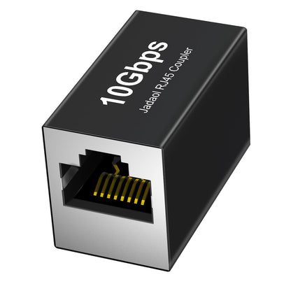 Jadaol RJ45 Coupler 10Gbps, Premium Gold Plated Shielded Ethernet Extender with PoE Support, 328ft Long Distance Extend, Ethernet Coupler Female to Female for Cat8 Cat7 Cat6a Cat6 Cable, 1 Pack Black