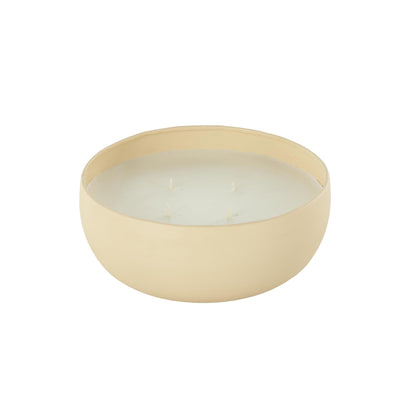 Deco 79 Metal Decorative Candle Rose Blossom & Sandalwood Scented Textured 34oz 4 Wick Aromatherapy Candle with White Wax, Wax Aromatherapy Candle 7" x 7" x 3", Beige
