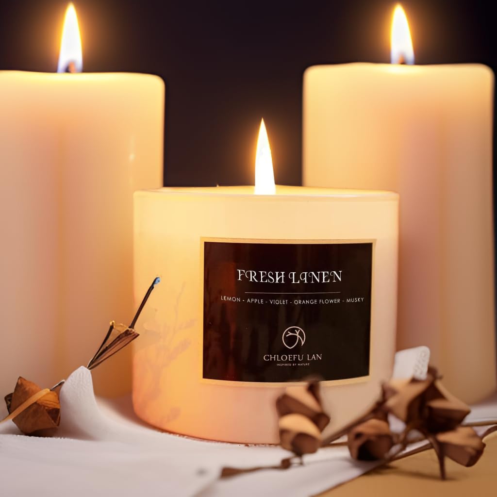 Chloefu LAN Fresh Linen Candles Laundry Candles Non-Toxic Air Freshening Scented Candle Decorative Pet Odor Eliminator for Home Luxury Scented Soy Jar Candle for Bathroom Decor 7.1 oz 2 Pack