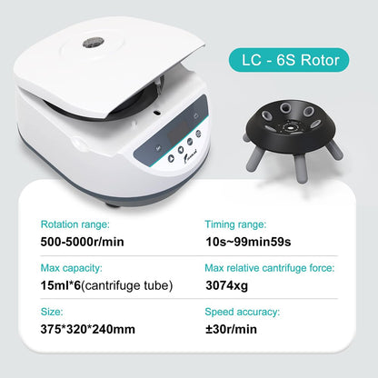 JOANLAB Digital Lab Centrifuge Machine 2/5/10/15ml x 6 Capacity Low Speed 500-5000r/min,Max 3074xg RCF