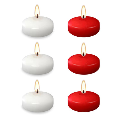 White Red Floating Candles 2 inch, 6 Pack Floating Candles 5-6 Hours Burning, Unscented Floating Candles for Centerpieces for Proposal Decorations, Romantic Night Set (6 Pack, red + White, 2 inch)