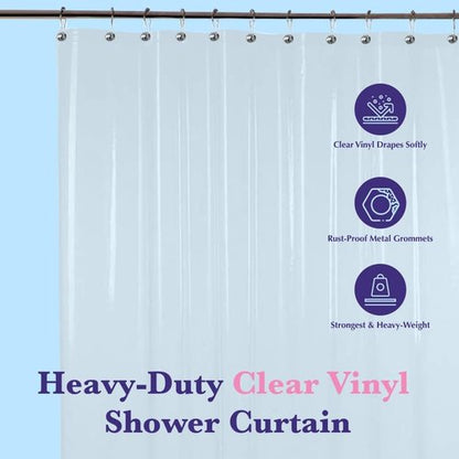 Epica Shower Curtain - Heavy-Duty Clear Vinyl Liner 72x72 | Stain & Soap Scum Resistant, Rust-Proof Grommets