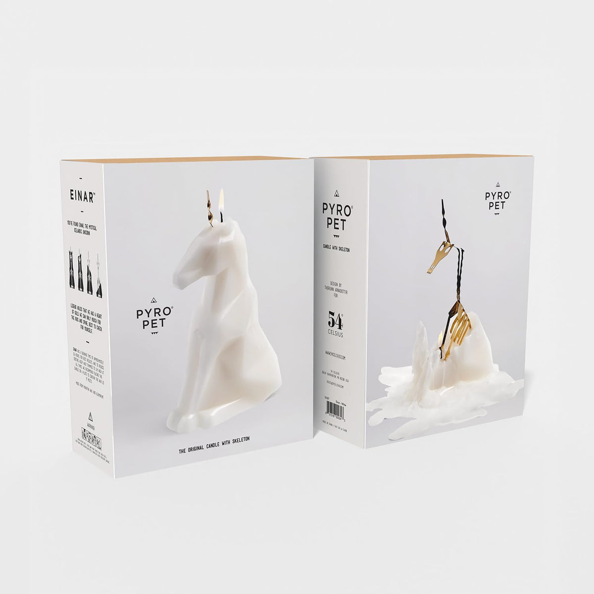 PyroPet Einar Unicorn Candle (White, Scented) - Metallic Skeleton | Halloween Decor | Gift for Unicorn Fans | 16-Hr Burn | 5.1x2.6x8 in