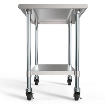 KoolMore Commercial 24x30'' Stainless Steel Work Table with Wheels for Restaurant or Home Use, Under Storage Shelf Food, Tools, Equipment, & Hardware, Heavy Duty Metal Workspace (CT2430-18C), Silver