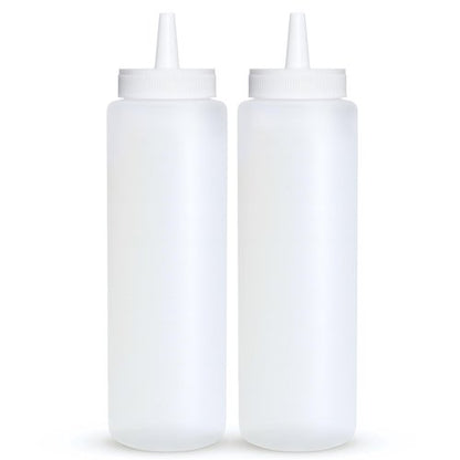 BRIGHTFROM Condiment Squeeze Bottles, CLEAR 8 OZ Empty Squirt Bottle with Wide Neck - Great for Ketchup, Mustard, Syrup, Sauces, Dressing, Oil, BPA FREE Plastic - 2 PACK