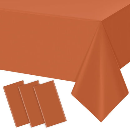 YIDAKO 3Pcs Orange Tablecloths for Rectangle Tables,Disposable Plastic Table Cloth,Waterproof Table Cover for Fall Thanksgiving Harvest Birthdays Weddings Party Decorations,54 x 108 Inch