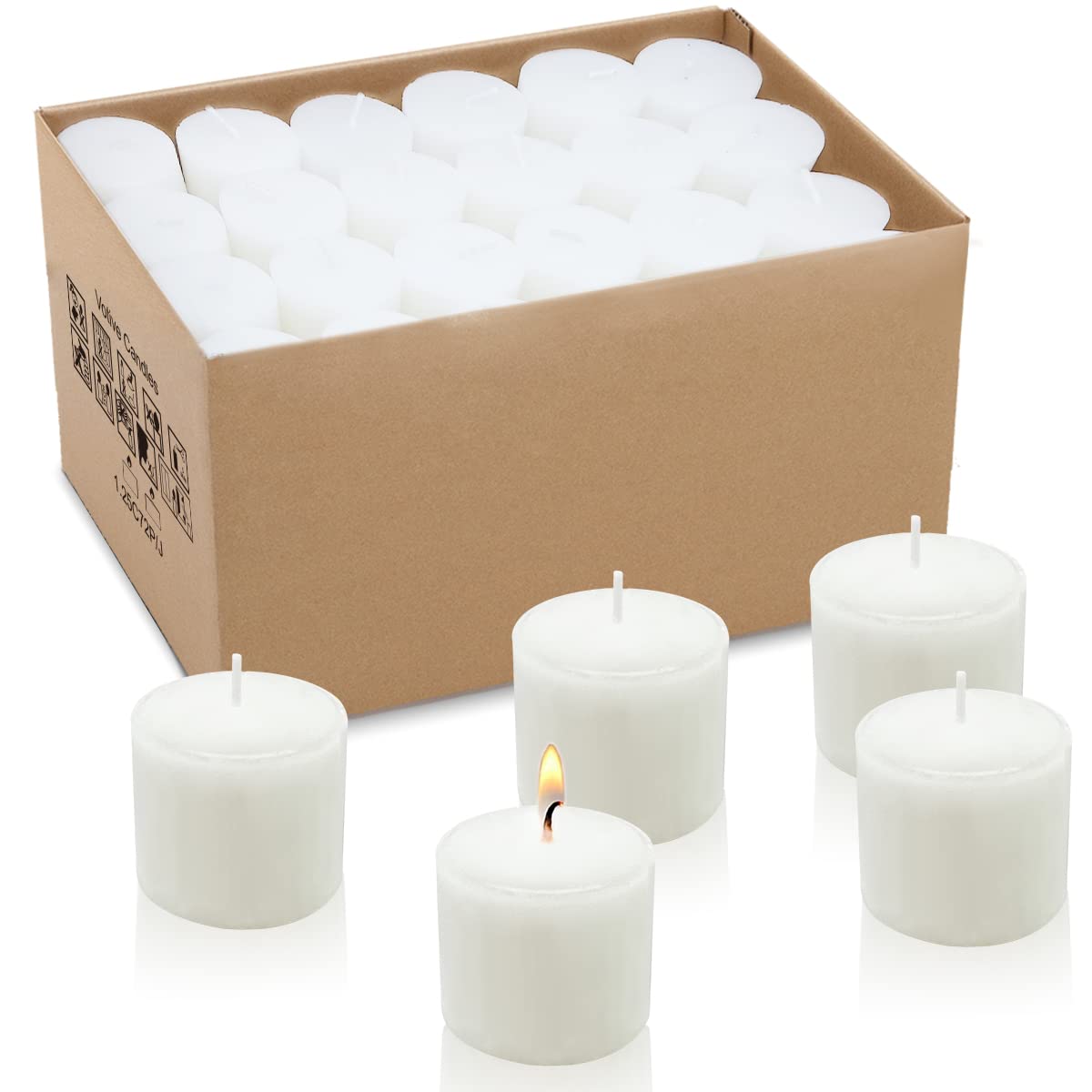 White Votive Candles, Small Candles, 8 Hour Unscented Votive Candles, Votive Bulk Candles for Wedding, Birthday, Party, Home Decor (72 Pack,1.25 Inch, White)