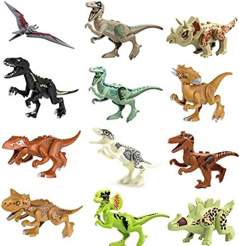 Toysvill Compatible Dinosaurs Mini Figures for Jurassic World Building Blocks Toys (Set of 20 Pieces) with Moving Parts. T Rex Dragon Sword Pterodactyl Tyrannical Dragon Stygimoloch et al.