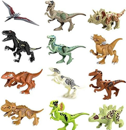 Toysvill Compatible Dinosaurs Mini Figures for Jurassic World Building Blocks Toys (Set of 20 Pieces) with Moving Parts. T Rex Dragon Sword Pterodactyl Tyrannical Dragon Stygimoloch et al.