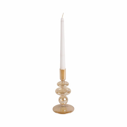 Decorative Glass Candle Holder for Taper Candles - Modern Candlestick Holder with Disc and Sphere Design for Table Decor - Pair with Gold Centerpieces for Tables and Living Room Display - 7" Gold