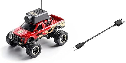 RC Truck with HD Camera WL 1/64 Scale FPV Mini APP Auto-Pairing Full-Proportional Remote Control Car Gyro Stabilized Micro RC Car for Adult Youth (RTR/Red)