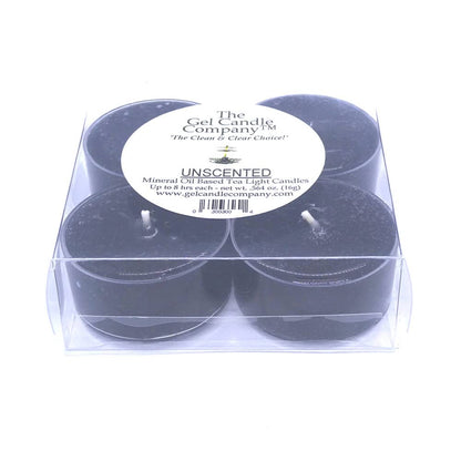 4 Pack Unscented Black Color Mineral Oil Based Up to 8 Hours Each Tea Lights Candles for Weddings Special Events The Gel Candle Company™