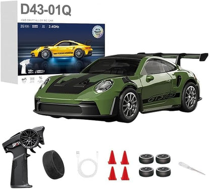 1:43 RC Drift Car 20KM/H with Gyro 2.4G 4WD Full Proportional Alloy Sport Racing Car Adjustable Speed LED Lighting for Teens &amp Adults-D43-01