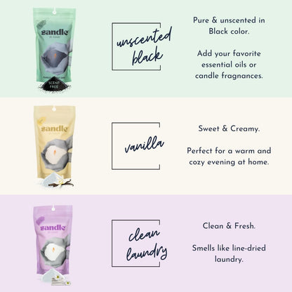 Foton Sandle Pearled Candle – Tri-Pack (3 x 10oz) – Vanilla, Clean Laundry & Black Unscented, Non-Toxic, Luxury & Long-Lasting – Up to 180 Hours – with 15 Wicks Each