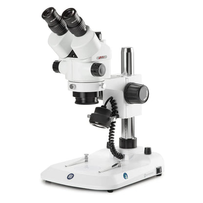 Trinocular Stereo Zoom Microscope Stereoblue, 0.7x To 4.5x Zoom Objective, Magnification 7x to 45x Ergonomically Pillar Stand with Incident And Transmitted LED Illumination, Globe Scientific | Euromex