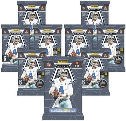 2025 Panini Mosaic Football Sealed Bundle Box 1 Oversized Stained Glass Card and 8 Packs Per Box