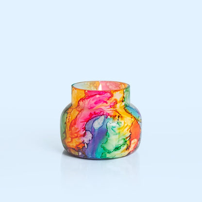 Capri Blue Volcano Candle - Rainbow Watercolor Petite Glass Jar Candle - Luxury Aromatherapy Candle - Tropical Fruits & Sugared Citrus Candle (8 Oz)