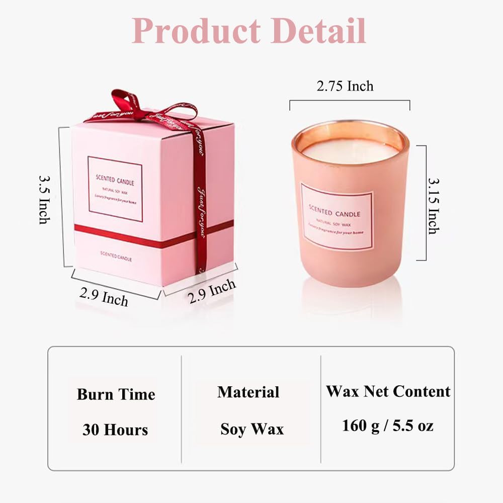 Jasmine Scented Candle, Candles Gifts for Women, Candles for Home Scented, Birthday Gift for Women, Pink Candles for Women, Natural Soy Wax Candles, 5.5 oz 30 Hours