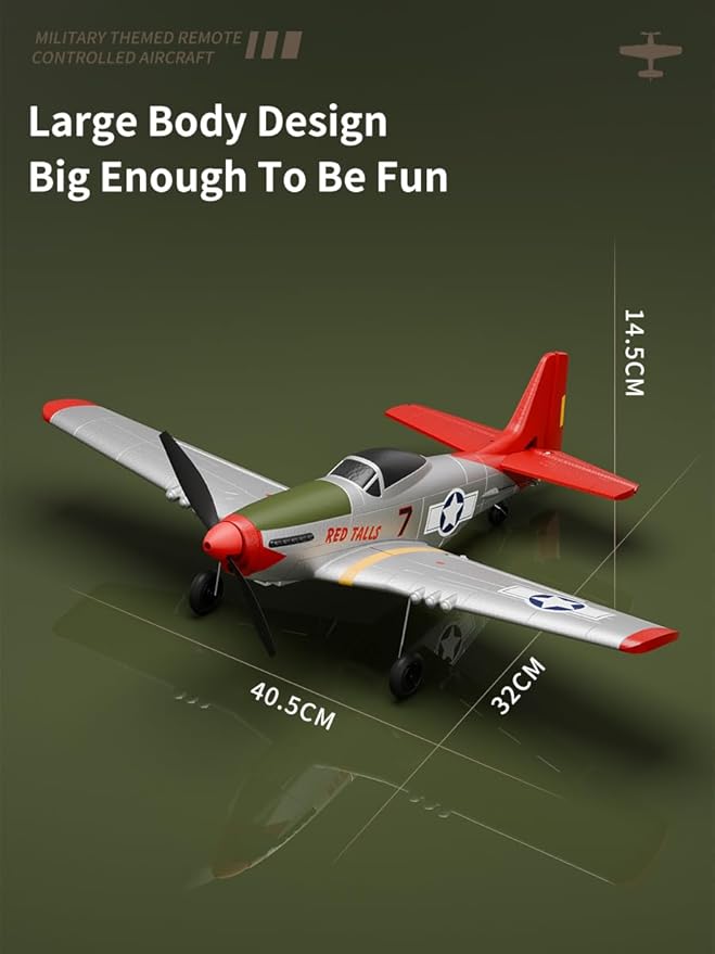 P51 RC Plane 4 Channel Remote Control Airplane with Aileron/Aerobatic/3Level FC/Gyro Stabilizer Easy Control for Boys Adults Beginners Best Mustang RC Airplane Fighter Glider Gift for Kids Youths 8-16