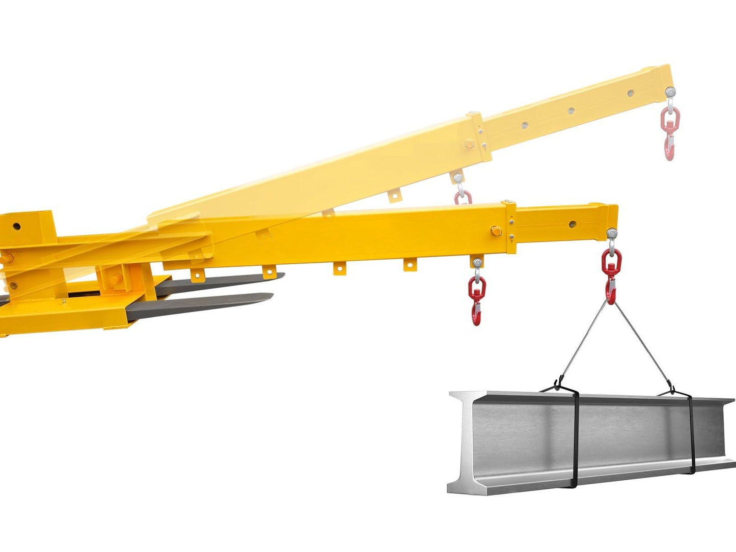Adjustable Forklift Jib Boom Crane, Manual Telescopes 83“～149 in, Forklift Mobile Crane with Two 3 t Swivel Hooks, 6000 LBS Lift Capacity Forklift Crane for Warehouse or Factories
