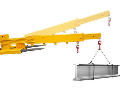 Adjustable Forklift Jib Boom Crane, Manual Telescopes 83“～149 in, Forklift Mobile Crane with Two 3 t Swivel Hooks, 6000 LBS Lift Capacity Forklift Crane for Warehouse or Factories