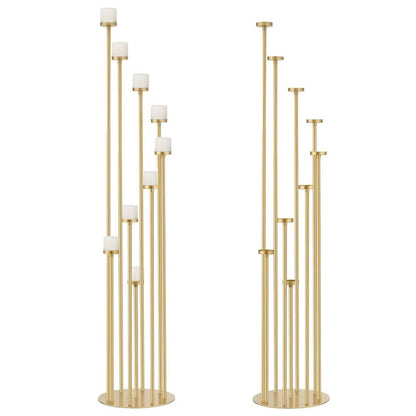 Fullvaseer 2pcs 9 Arm Candelabra,Floor Candle Holders Tall Set for Wedding Aisle Decoration,Gold Candelabras for Fireplace,Candle Stand Fit for Flameless or Wax
