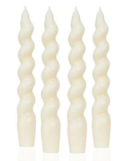 MAITREYA Ivory Taper Candles Stick Spiral Twisted Candles Set of 4 for Decoration Weddings Party Church-Unscented Dripless Candles7.5inch(A-Ivory)