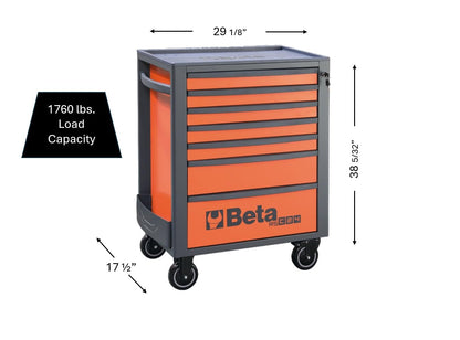 Beta RSC24 Gray 7 Drawer Heavy Duty Rolling Tool Cabinet | Mobile Steel Tool Chest with Ball Bearing Slides | 1760 lbs Load Capacity | 5" Casters | Lockable Portable Toolbox | Made in Italy