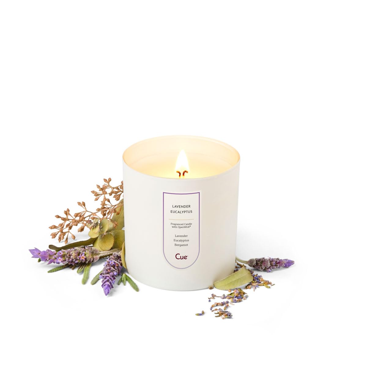 CUE Lavender Eucalyptus Scented Candle | Soy Coconut Wax Blend | Candle Gift for Women | Made in USA | 50 Hour Burn Time | 8.5oz White Color