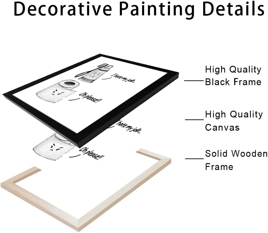 Skiennix Kids Bathroom Decor - Black and White Framed Art Print | Funny Toilet Paper & Toothbrush Design